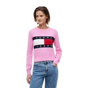 Pinkfarbenes Tommy-Jeans-Sweatshirt mit auffälligem schwarz-weiß-rotem Logo aus Bio-Baumwollstrick von Tommy Hilfiger Frauen