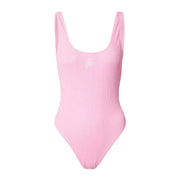 Tommy Hilfiger women pink soft ribbed one-piece swimsuit with square neckline and thin straps for beachwear