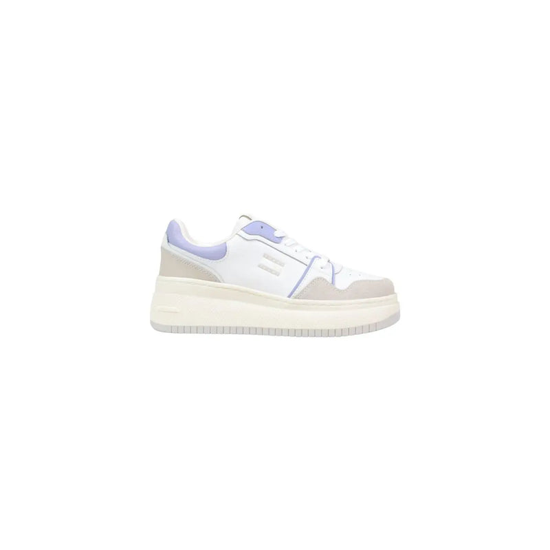 Tommy Hilfiger women sneakers white suede with lavender platform and chunky sole featuring white laces
