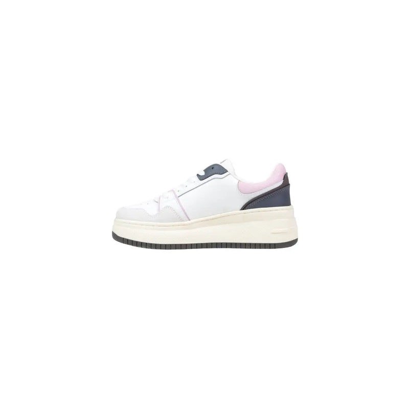 Tommy Hilfiger women sneakers white low-top with suede laces navy and pink accents and chunky off-white sole