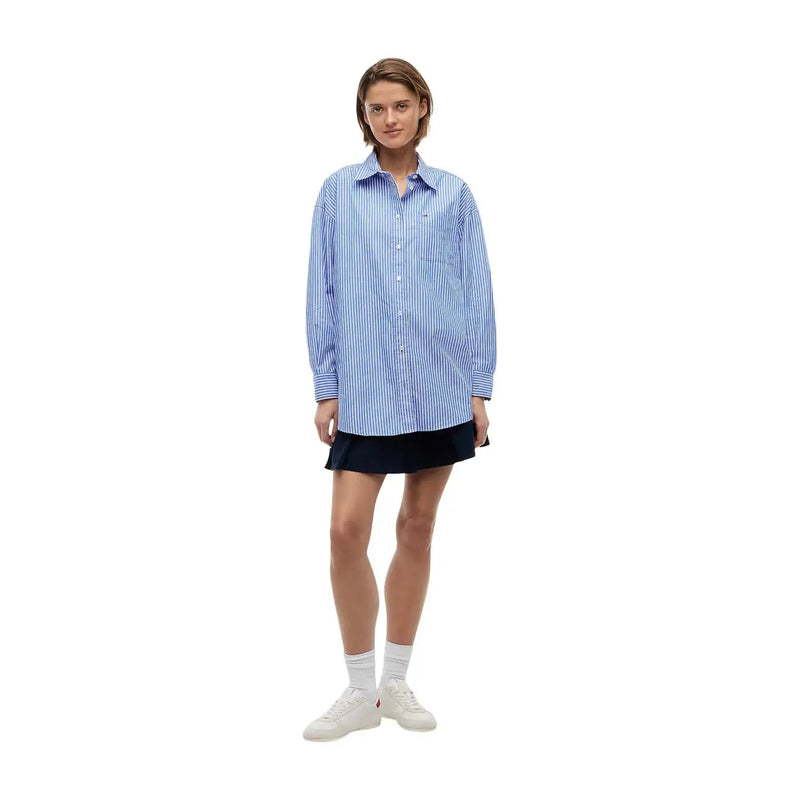 Tommy Hilfiger Damen-Hemdkleid aus Bio-Baumwolle mit Streifen in Blau und Weiß, Vorderansicht