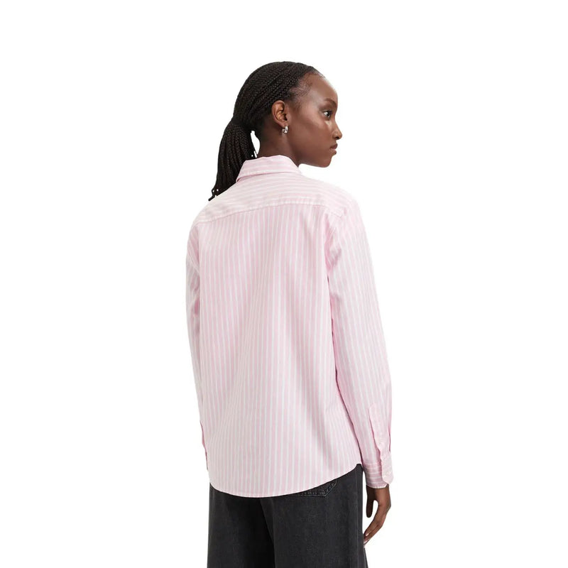 Tommy Hilfiger Damen-Langarmhemd mit Streifen in Rosa und Weiß aus Bio-Baumwolle.