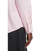 Tommy Hilfiger Damen-Langarmhemd aus Bio-Baumwolle mit Streifen in Rosa und Weiß, klassischem Kragen und Knopfleiste