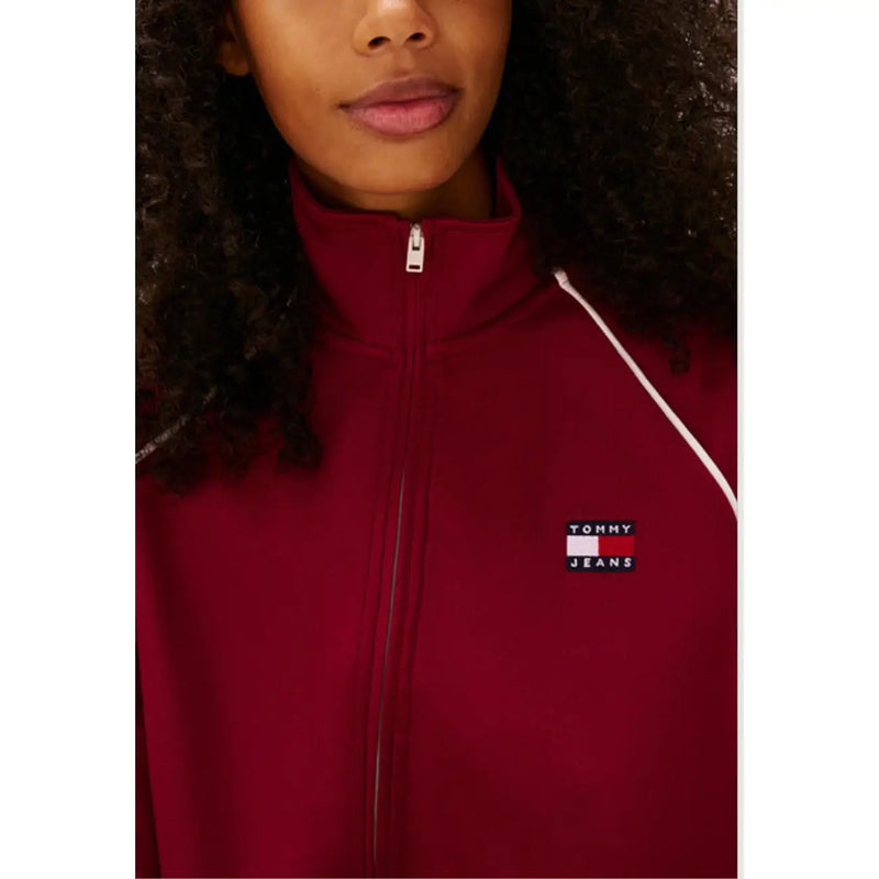 Tommy Hilfiger women sweatshirt bordeaux zip turtleneck maroon zip-up jacket with white piping and logo patch