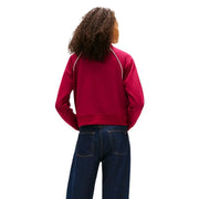 Tommy Hilfiger women sweatshirt in vibrant bordeaux with zip turtleneck and red cropped bomber jacket with white piping