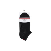 Tommy Hilfiger Schwarze Damen-Baumwollsocken, 2er-Set, mit charakteristischem rot-weiß gestreiftem Etikett 701233234