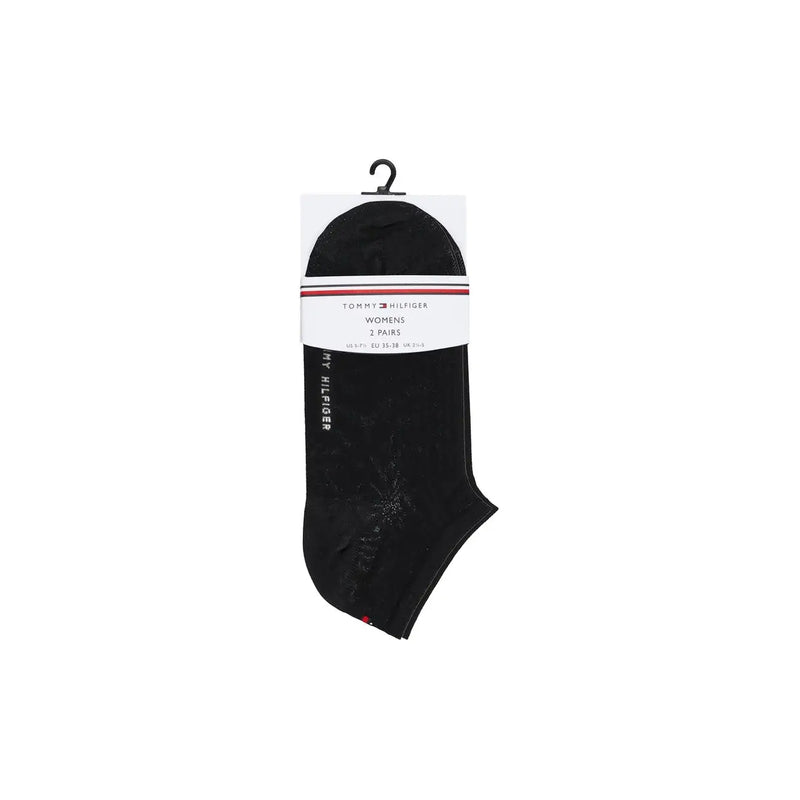 Tommy Hilfiger Schwarze Damen-Baumwollsocken, 2er-Set, mit charakteristischem rot-weiß gestreiftem Etikett 701233234