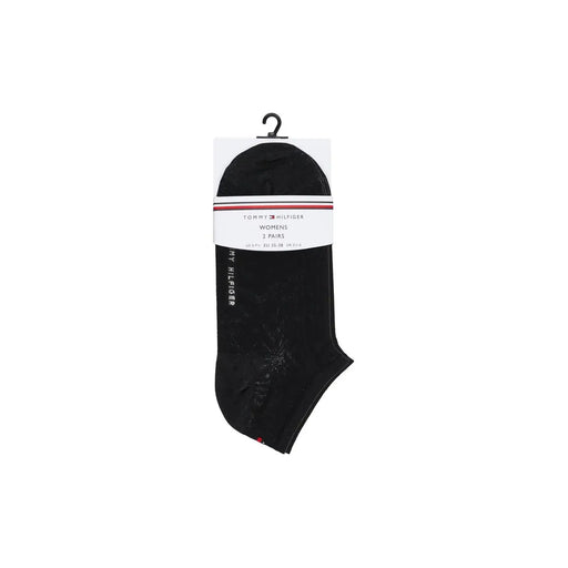 Tommy Hilfiger Schwarze Damen-Baumwollsocken, 2er-Set, mit charakteristischem rot-weiß gestreiftem Etikett 701233234