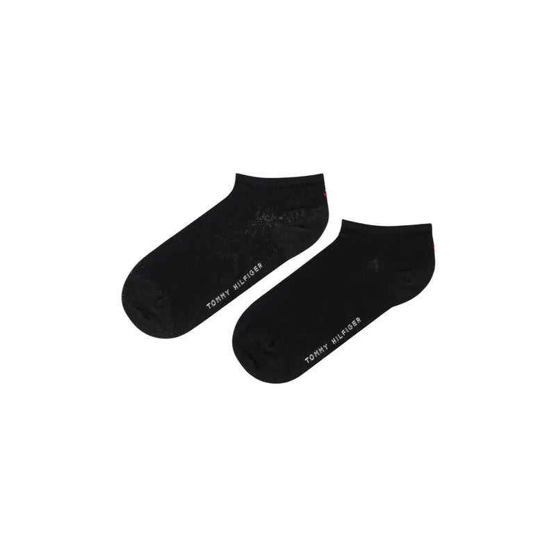 Tommy Hilfiger Schwarze Damen-Baumwollsocken mit dezentem weißen Markenlogo an der Seite für den Alltag