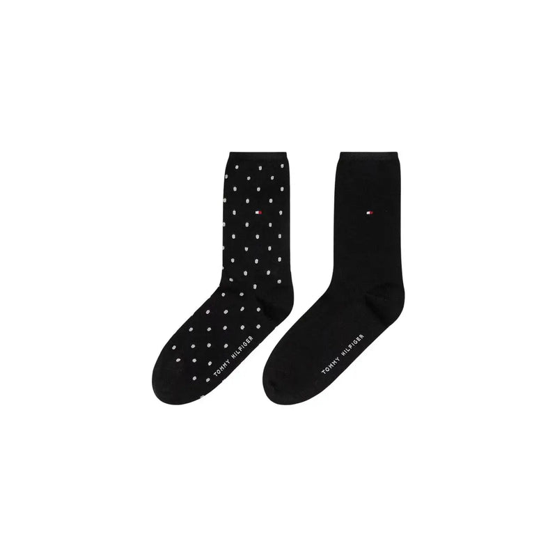 Schwarze Tommy Hilfiger Damensocken aus Baumwollmischgewebe, Größe S, mit Polka-Dots und einfarbigem Schwarz sowie Knöchellogo