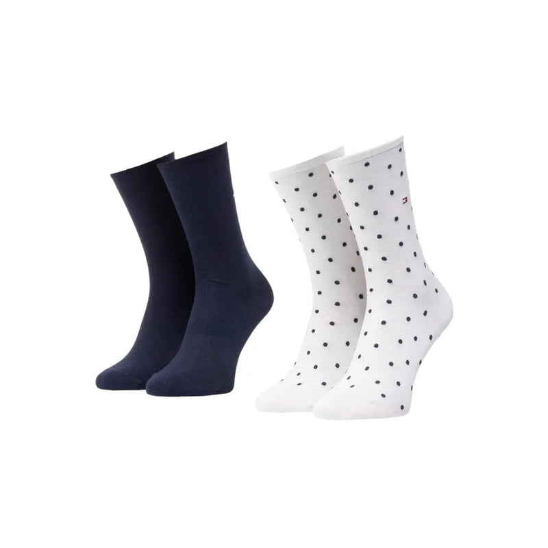 Tommy Hilfiger Damenunterwäsche aus weißem Baumwollmischgewebe, Größe S, mit passenden marineblauen und weißen gepunkteten Knöchelsocken (Set)