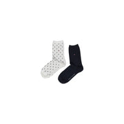 Tommy Hilfiger Damensocken aus weißem Baumwollmischgewebe mit schwarzen Punkten und einfarbigem marineblauem Muster, Größe S