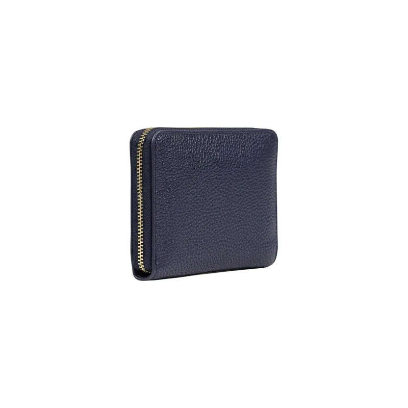 Tommy Hilfiger Damengeldbörse aus dunkelblauem genarbtem Leder mit goldfarbenem Reißverschluss und mittelgroßen Reißverschlussfächern, 14 cm groß