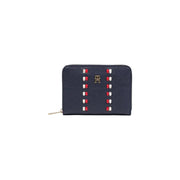 Tommy Hilfiger Damengeldbörse, mittelgroß (14 cm), marineblaues, strukturiertes Leder mit roten und weißen Nieten und goldfarbenem Logo