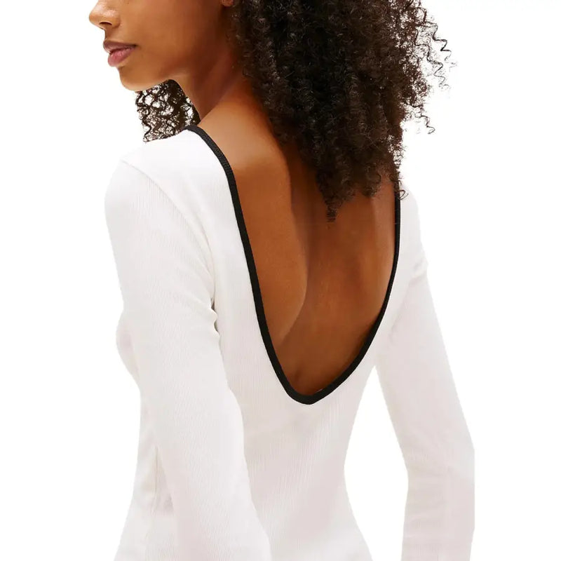 Tommy Hilfiger womens white long-sleeve organic cotton T-shirt with black trim