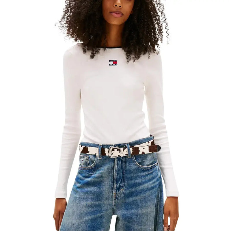 Tommy Hilfiger womens white long-sleeve organic cotton t-shirt with chest logo