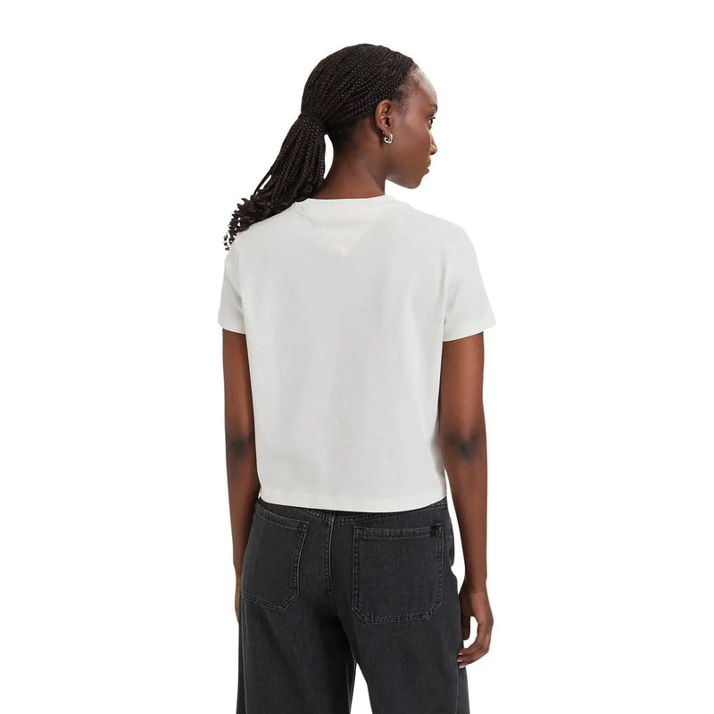 Weißes, kurzärmeliges T-Shirt aus Bio-Baumwolle mit Rundhalsausschnitt und minimalistischem Design von Tommy Hilfiger Frauen