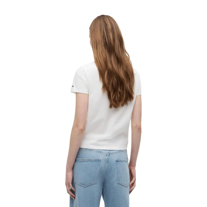 Tommy Hilfiger Weißes Damen-T-Shirt aus Bio-Baumwolle mit kurzen Ärmeln und kleinem Logo am linken Ärmel