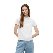 Tommy Hilfiger Weißes Damen-Kurzarmshirt aus Bio-Baumwolle mit dezentem, mehrfarbigem Muster Calvin Klein Logo auf der Brust