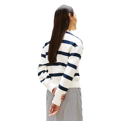 Tommy Hilfiger woman in white and navy blue striped organic cotton sweatshirt