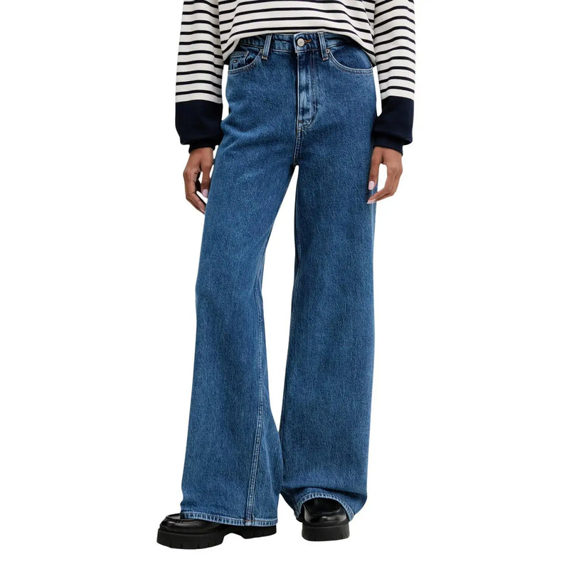 Tommy Hilfiger Damen-Jeans mit weitem Bein aus hellblauem, hochgeschnittenem Denim mit klassischen Baumwollnähten