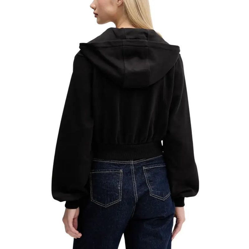 Tommy Hilfiger women’s black cropped hoodie with soft velvety texture and elastic waistband front view