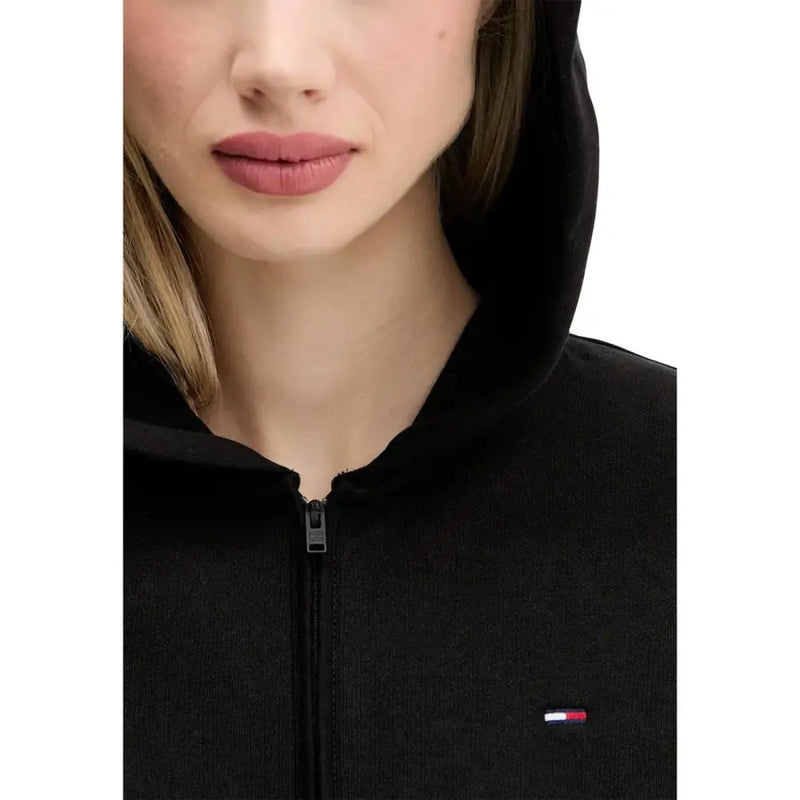 Tommy Hilfiger womens black zip-up hoodie with flag logo