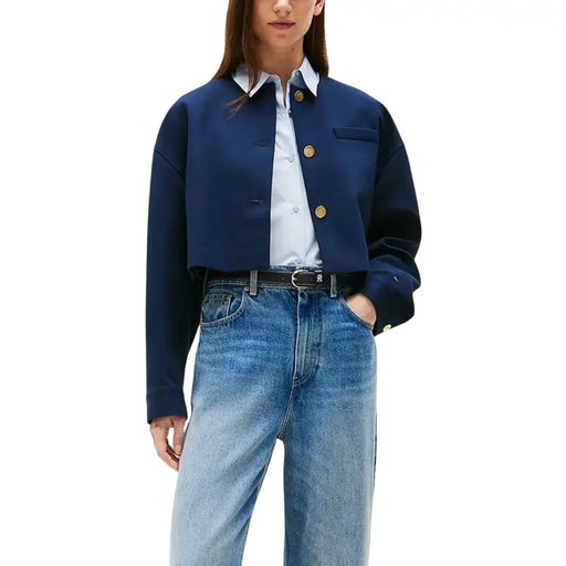 Tommy Hilfiger Kurzer, marineblauer Blazer mit goldenen Knöpfen und strukturiertem Kragen