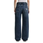Back side of tommy hilfiger women’s dark blue organic cotton jeans with star embroidery on the back pocket