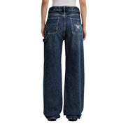 Back side of tommy hilfiger women’s dark blue organic cotton jeans with star embroidery on the back pocket