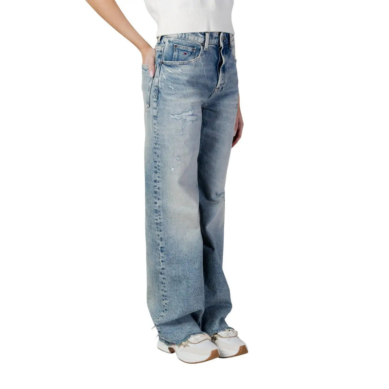 Tommy Hilfiger women’s blue organic cotton jeans with a relaxed wide-leg cut and subtle distressing details