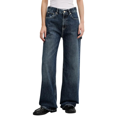 Tommy Hilfiger women’s dark-wash high-rise wide-leg jeans made from blue organic cotton with a classic five-pocket design
