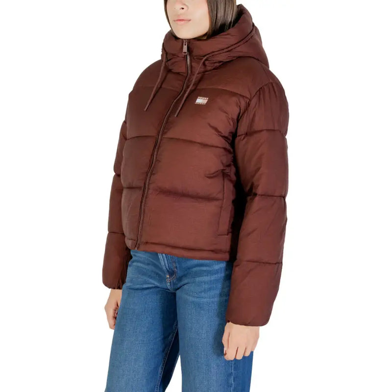 Tommy Hilfiger braune gesteppte Damen-Pufferjacke mit Kapuze