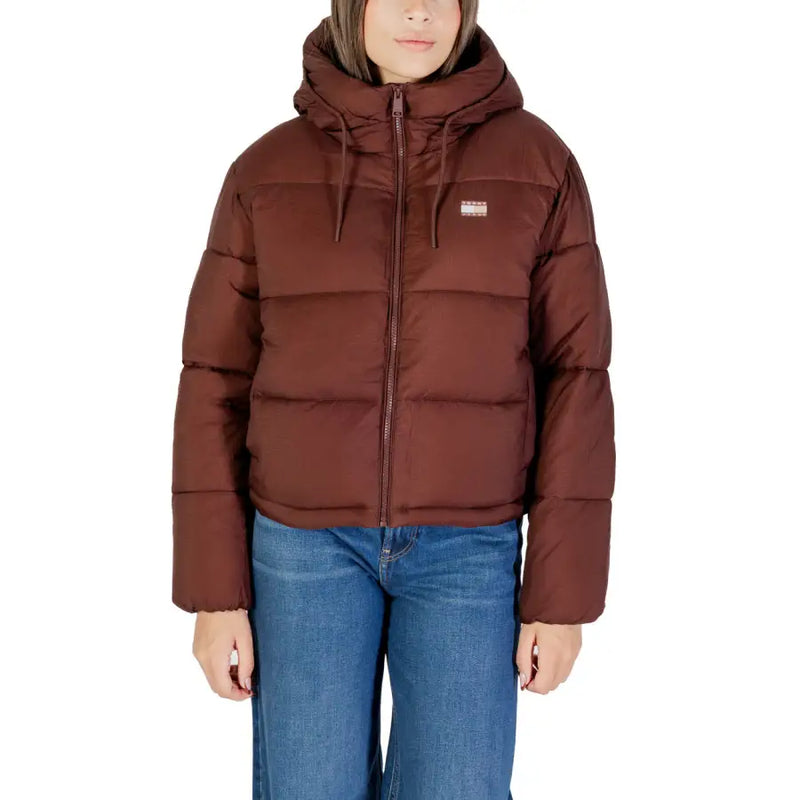 Tommy Hilfiger braune Damen-Steppjacke mit Kapuze und Brustlogo