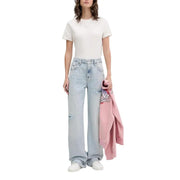 Tommy Hilfiger Damen hellblaue, hellblaue Jeans mit weitem Bein und Rissen