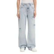 Tommy Hilfiger womens light blue high-rise wide-leg ripped jeans