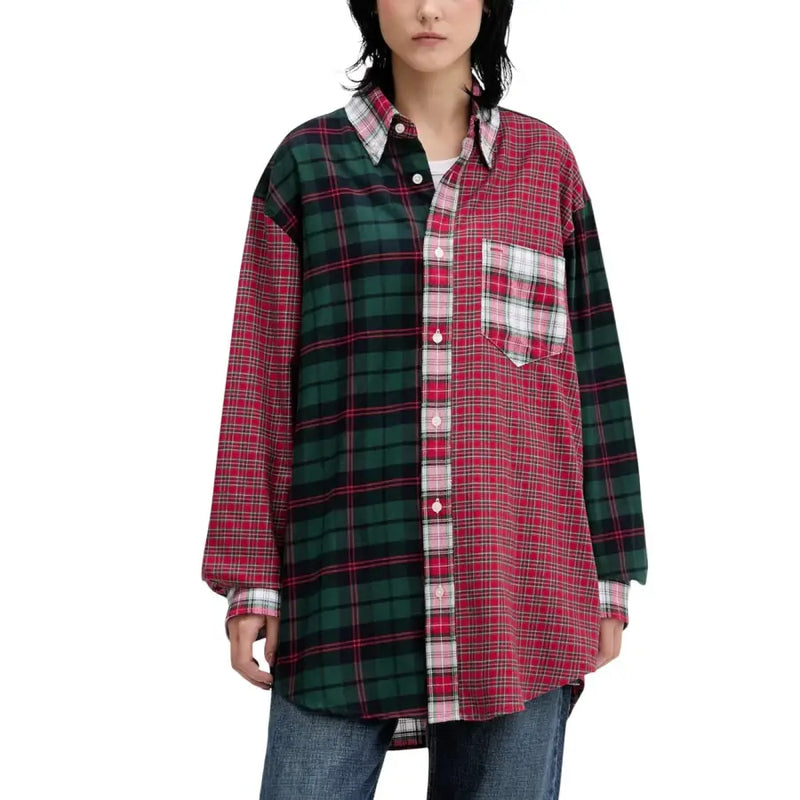 Tommy Hilfiger women’s red checked cotton plaid shirt with white accents