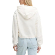 Tommy Hilfiger womens cream-colored cropped organic cotton hooded sweatshirt with relaxed fit and ribbed cuffs