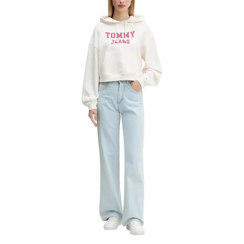 Tommy Hilfiger womens white hooded organic cotton sweatshirt with pink lettering