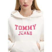 Tommy Hilfiger women’s white hooded organic cotton sweatshirt with pink embroidered lettering and drawstrings