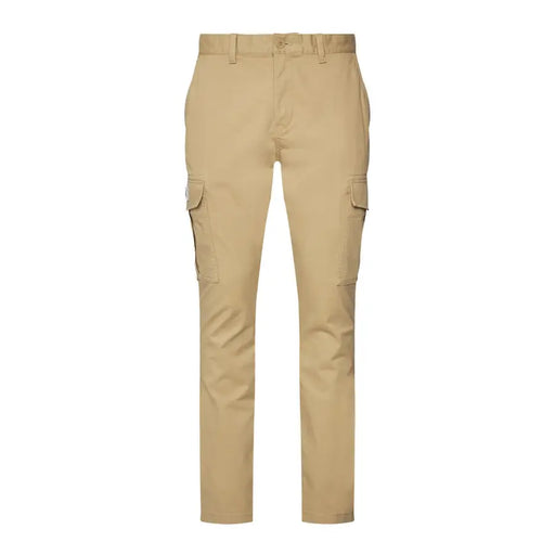 Men’s beige cargo pants with side pockets from Tommy Jeans Men Beige Cotton Elastane Trousers