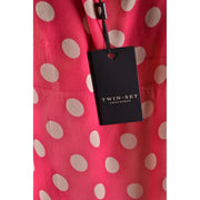 Twinset Simona Barbieri Damen Tanktop top aus rotem Polyester mit einem leuchtend pinkfarbenen Kleid mit cremefarbenen Punkten