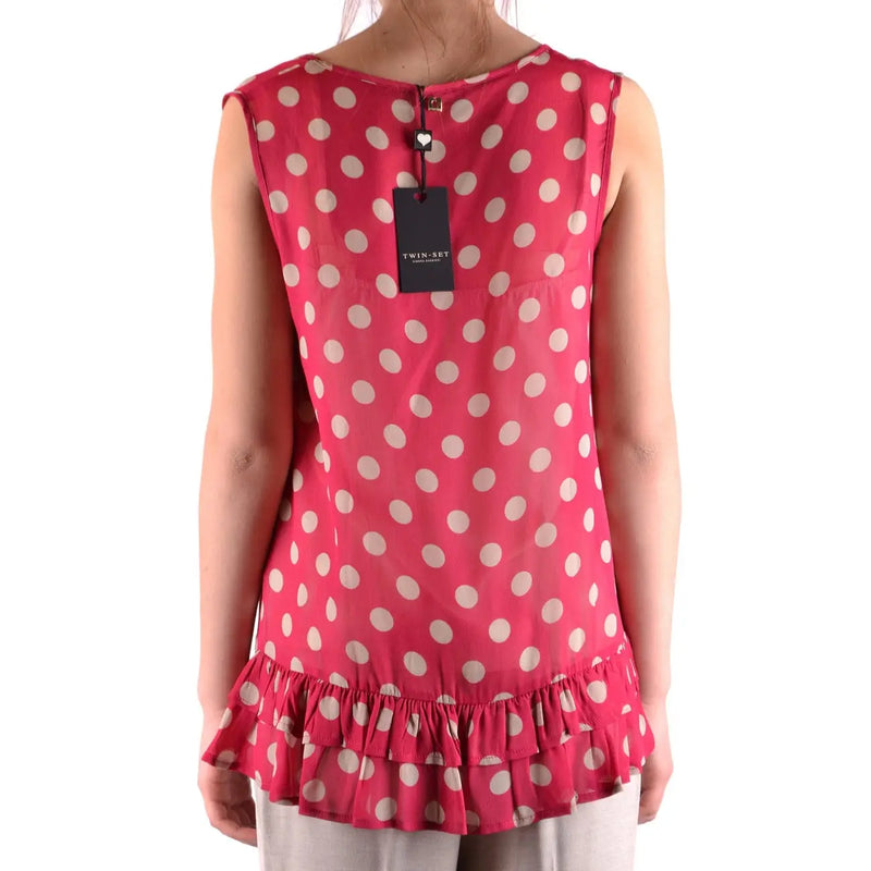 Zweiteiler Simona Barbieri Damen Tanktop top Rotes Polyesterkleid mit weißen Punkten und Rüschensaum mit Markenetikett