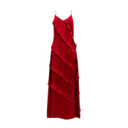 Red tiered ruffle maxi dress from Twinset with sleeveless V-neck design for spring summer