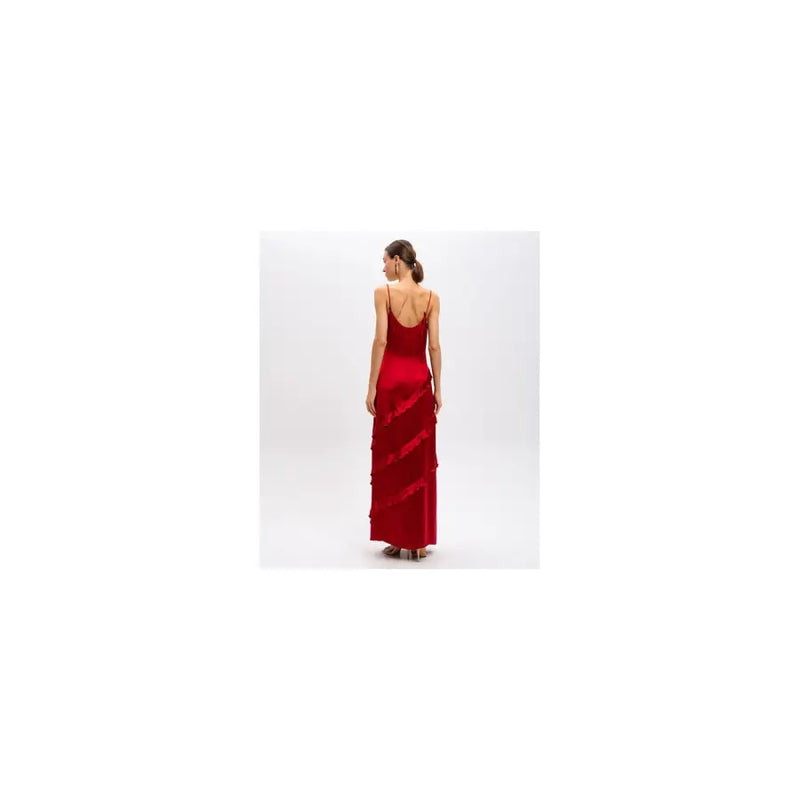 Red tiered fringe maxi dress with sleeveless V neck from Twinset for spring summer fashion