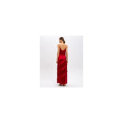 Twinset red sleeveless v neck viscose spring summer dress with flowing red satin maxi skirt and tiered ruffles