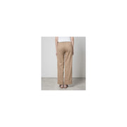 Beige Leinenhose mit dezenten Längsstreifen und elastischem Bund aus der Twinset Damen-Baumwoll-Leinen-Kollektion