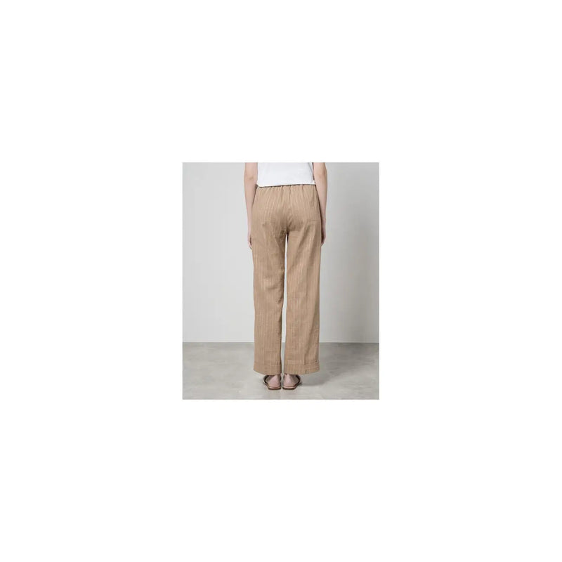 Beige Leinenhose mit dezenten Längsstreifen und elastischem Bund aus der Twinset Damen-Baumwoll-Leinen-Kollektion