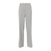 Twinset Damenhose aus hellgrauem Wollmischgewebe mit dezenter Struktur, geradem Bein und Reißverschluss/Knopf.