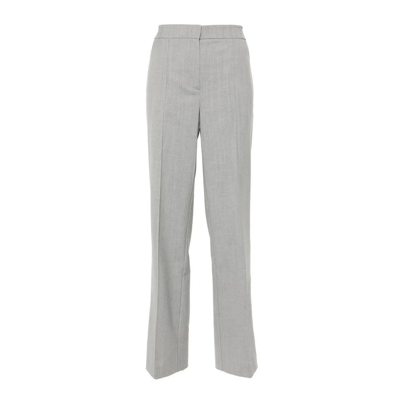 Twinset Damenhose aus hellgrauem Wollmischgewebe mit dezenter Struktur, geradem Bein und Reißverschluss/Knopf.
